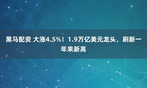 黑马配资 大涨4.5%！1.9万亿美元龙头，刷新一年来新高